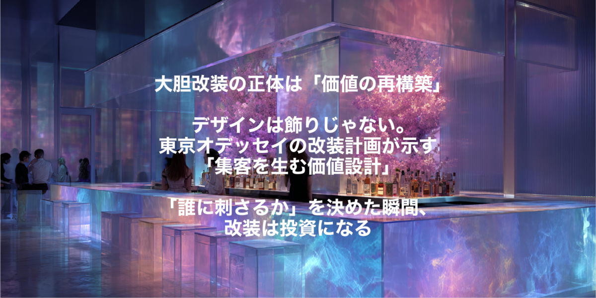 大胆改装の正体は「価値の再構築」。デザインは飾りじゃない。東京オデッセイの改装計画が示す「集客を生む価値設計」。「誰に刺さるか」を決めた瞬間、改装は投資になる。