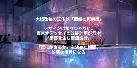 大胆改装の正体は「価値の再構築」。デザインは飾りじゃない。東京オデッセイの改装計画が示す「集客を生む価値設計」。「誰に刺さるか」を決めた瞬間、改装は投資になる。